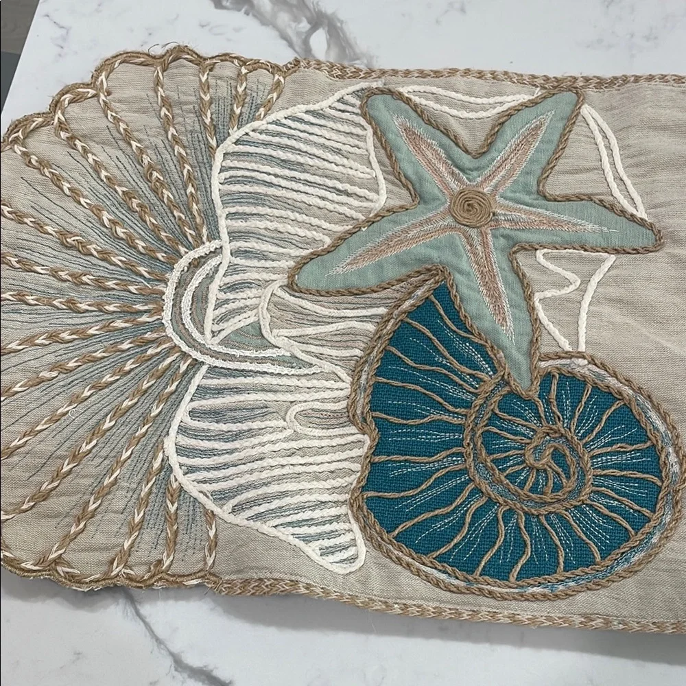 Pier 1 Coastal Embroidered Table Runner - Cream and Blue - Picture 2 of 10